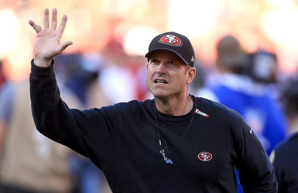 Jim Harbaugh's offensive system and its adjustment capability is one question the 49ers face every game. (Kent Porter / The Press Democrat)