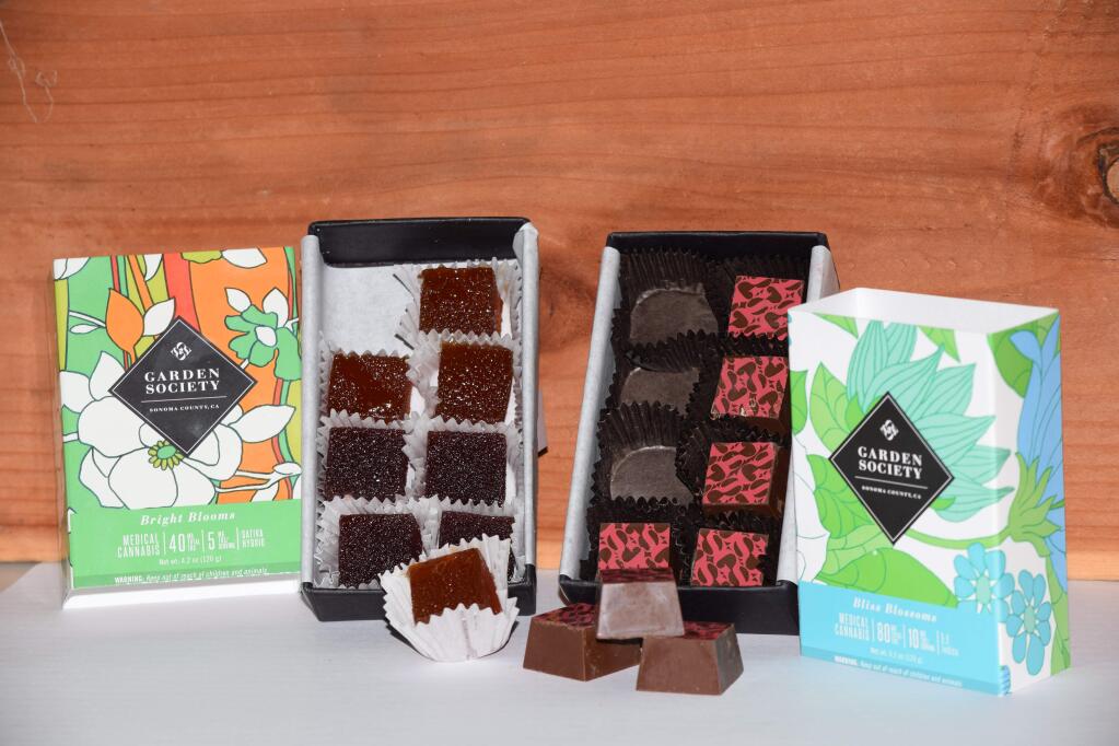 Garden Society, based in Santa Rosa, sells cannabis edibles in two forms: a gelee made with sativa; and a milk chocolate made with indica. The startup markets the edibles wholesale through dispensaries as well as directly through home-based parties for women. (James Dunn / North Bay Business Journal) August 2017