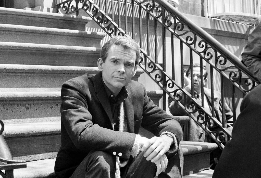 FILE - In this May 24, 1966 file photo, actor Dean Jones, poses for a photo while on set for the Warner Bros. film, 'Any Wednesday,' in New York. Jones, has died of Parkinson's Disease at age 84. He passed away on Tuesday, Sept. 1, 2015, in Los Angeles, publicist Richard Hoffman announced on Wednesday. (AP Photo/Dan Grossi, File)