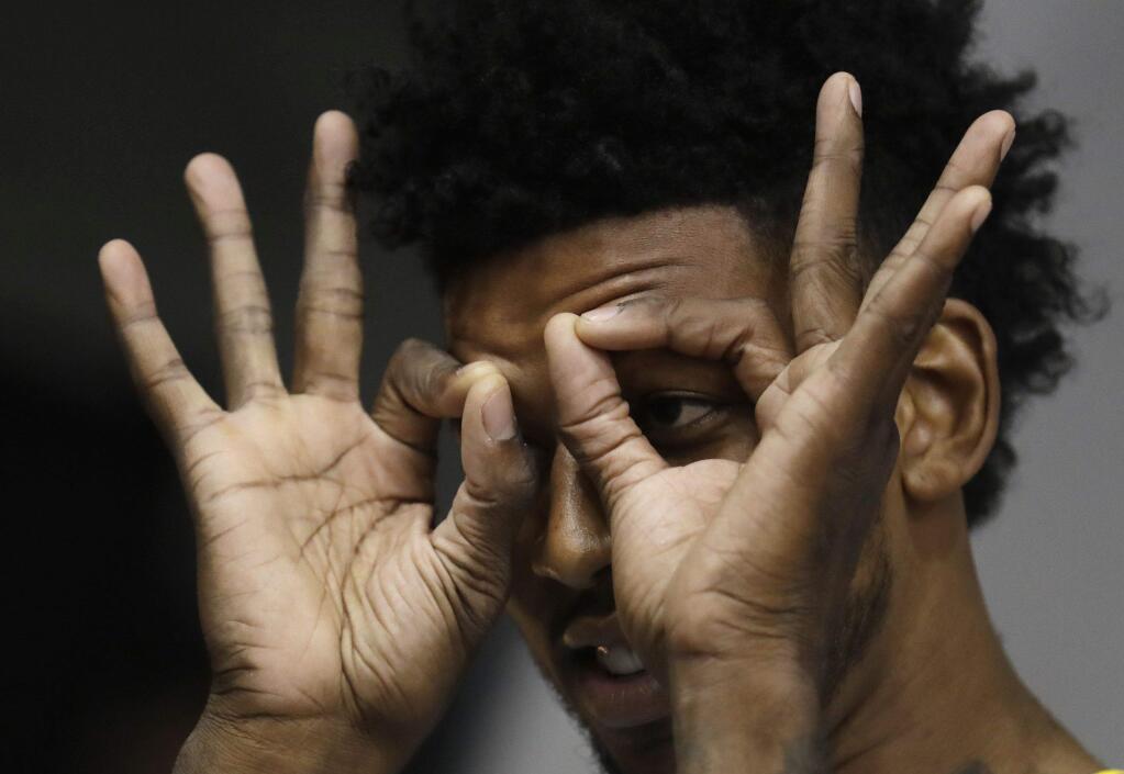 Golden State Warriors' Nick Young during media day Friday, Sept. 22, 2017, in Oakland. (AP Photo/Marcio Jose Sanchez)
