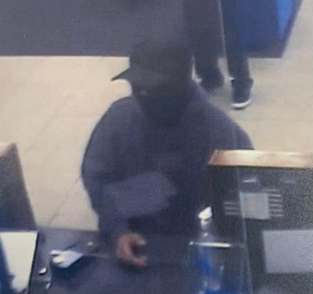 This surveillance photo shows a man who robbed a Chase Bank in Healdsburg Thursday, April 21, 2022. (Healdsburg Police Department)