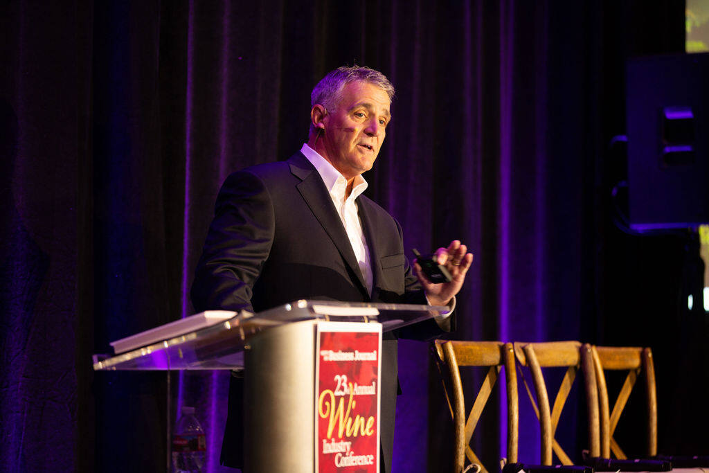Keynote Speaker Rick Tigner, CEO of Jackson Family Wines speaks at the 23rd Annual Wine Industry Conference on Thursday, April 20. (Charlie Gesell Photography / for North Bay Business Journal)