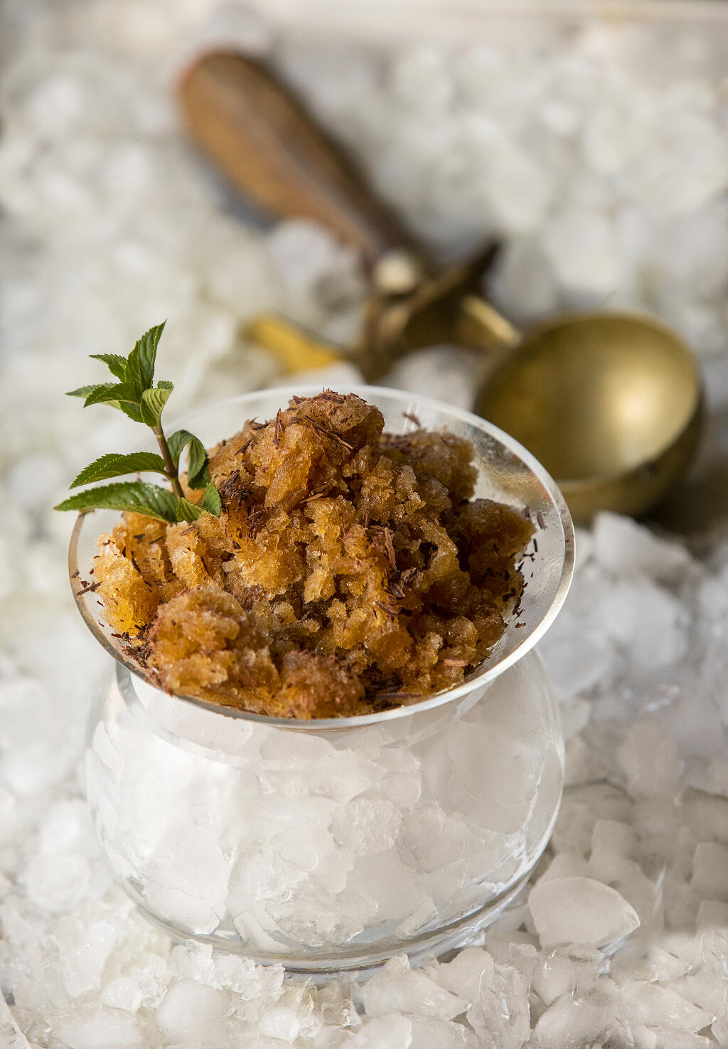 Espresso Granita from chef John Ash. Traditionally, granitas are made by repeatedly stirring and scraping the mixture as it freezes and harden. (John Burgess/The Press Democrat)