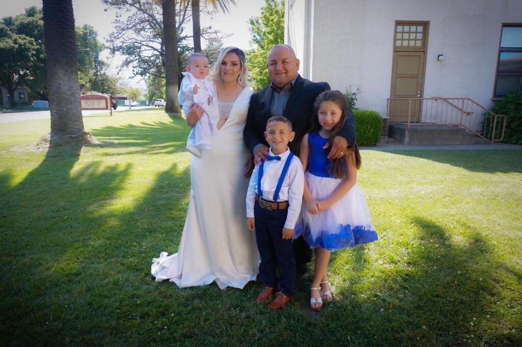 Sonoma resident Jorge Colin, center, standing next to his wife, Idalia Perez, and surrounded by his kids, Ixzel, Luis and Jorgie. Jorge Colin lost all four and his mother, Martha Colin, after the group was killed in a head-on collision near Fresno.