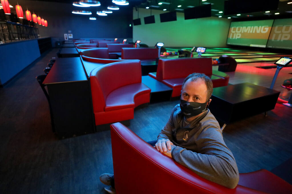Brad Bergum, CFO of Epicenter, inside the 7 Ten Social bowling alley at Epicenter Sports and Entertainment in Santa Rosa on Tuesday, Nov. 10, 2020. (Beth Schlanker / The Press Democrat)