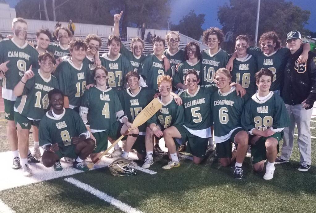 The Casa Grande lacrosse team claimed the Paddle with a 16-5 win over Petaluma on May 21, 2021. (SUMNER FOWLER PHOTO)