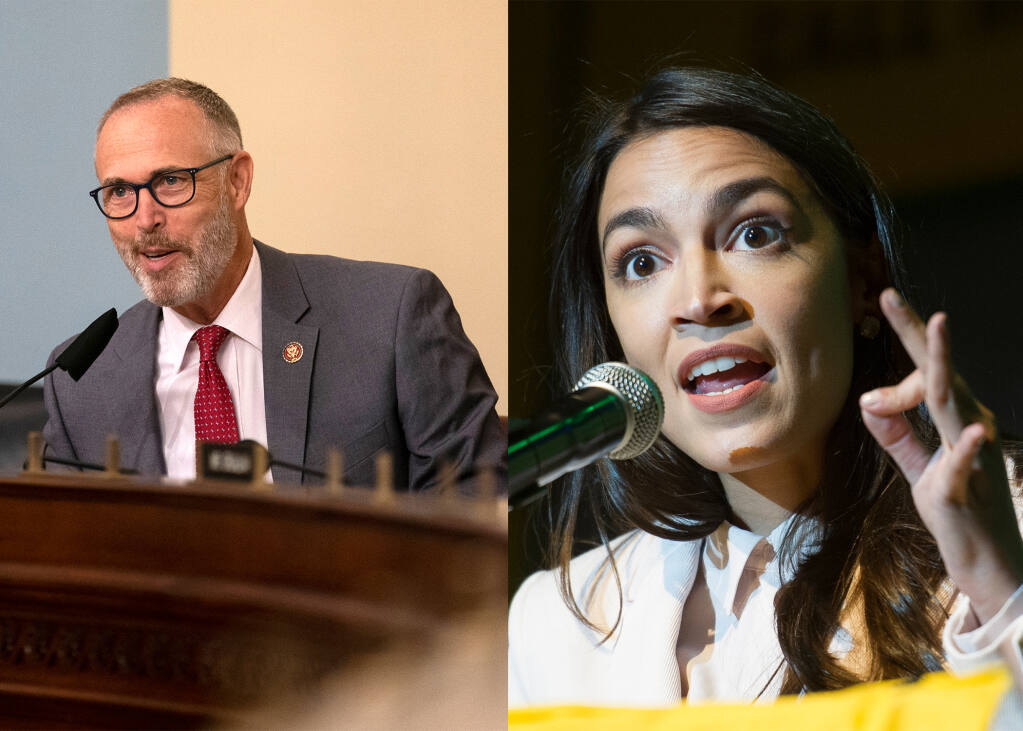 Rep. Jared Huffman, left, and Rep. Alexandria Ocasio-Cortez. (AP Photo/Carolyn Kaster and AP Photo/Cliff Owen)
