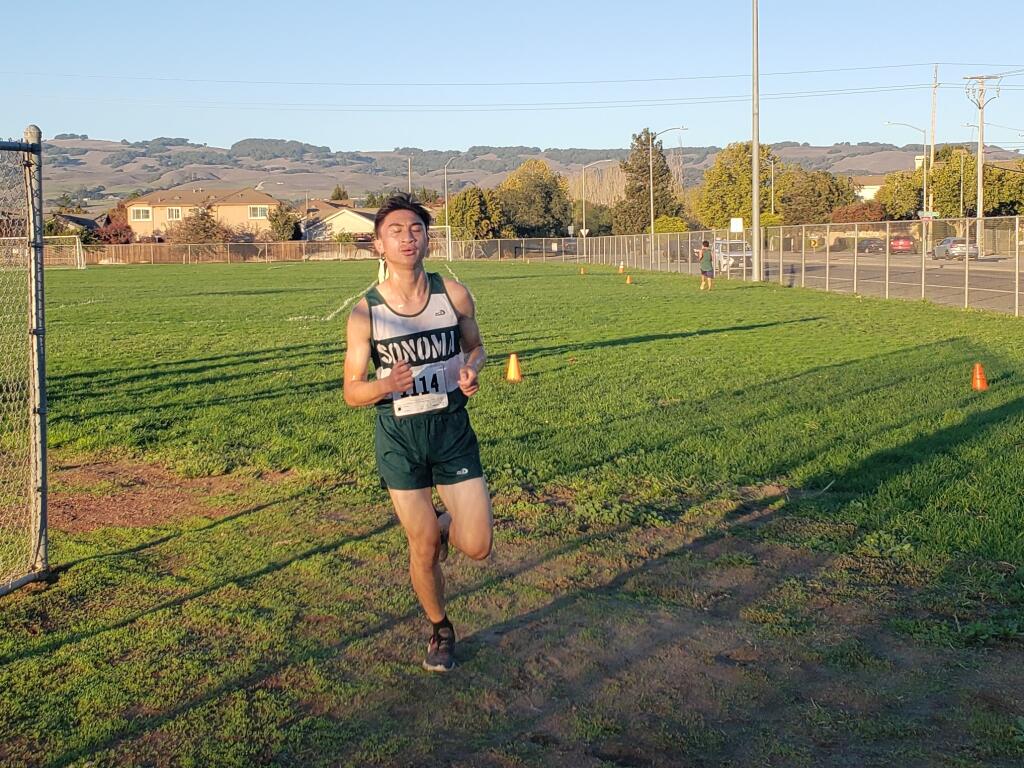 Established Sonoma Valley High School runner Adam Tovar at a meet at Casa Grande High School in October 2021. (John Litzenberg)
