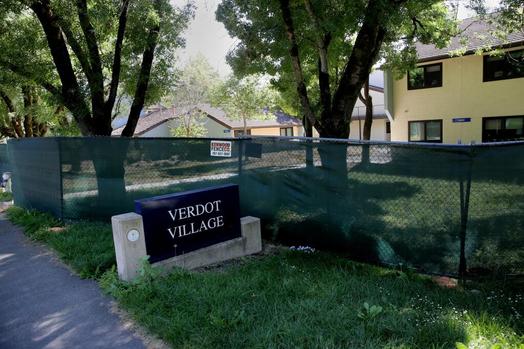 The Verdot Village housing complex is currently occupied by homeless residents with underlying medical conditions or who are over 65 on the Sonoma State University campus in Rohnert Park, California, on Sunday, July 5, 2020. (Beth Schlanker/The Press Democrat)