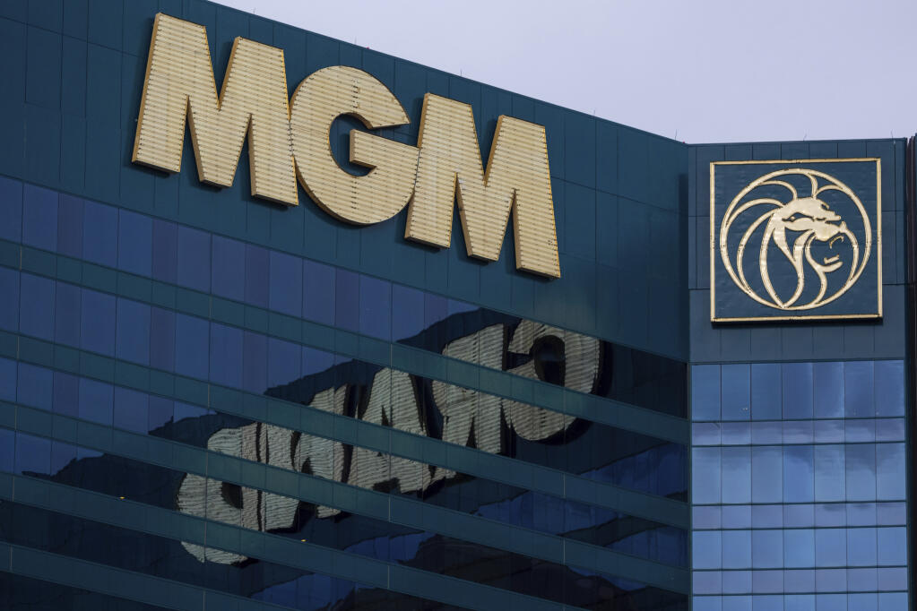 The exterior of the MGM Grand hotel-casino is pictured on Wednesday, Sept. 20, 2023, in Las Vegas. The cybersecurity attack at MGM Resorts last month is expected to cost the casino giant more than $100 million, the Las Vegas-based company said in a Thursday, Oct. 5, regulatory filing. (AP Photo/ Ty ONeil)