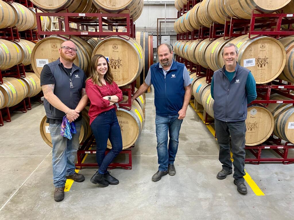 Patz & Hall founder and head winemaker James Hall, third from left, with Ross Outon, Jasmine Daniel and Tom Klassen.