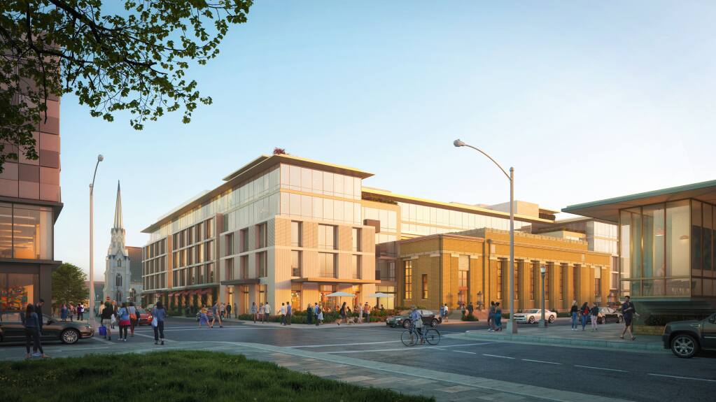 Architectural renderings were revised in 2020 for the Franklin Station Hotel project in downtown Napa to simplify the look and better showcase the front of the old historic post office.