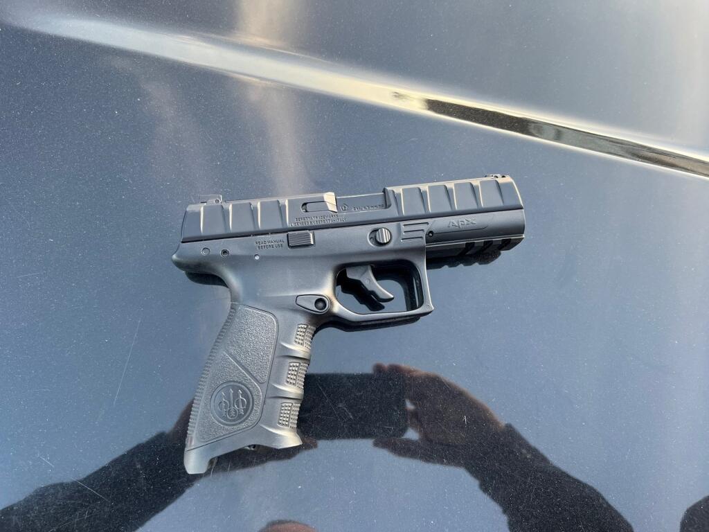 This image shows a fake gun Petaluma police officers found after a fight involving about 20 people Wednesday, Oct. 26, 2022. A 17-year-old boy was arrested on suspicion of having the fake gun. (Petaluma Police Department)