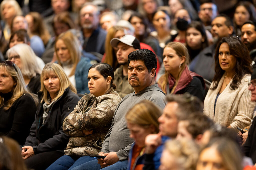About 800 parents, students, teachers and community members filled there Friedman Center for  a “listening session” with the Santa Rosa City Schools Tuesday, March 7, 2023.  (John Burgess/The Press Democrat)