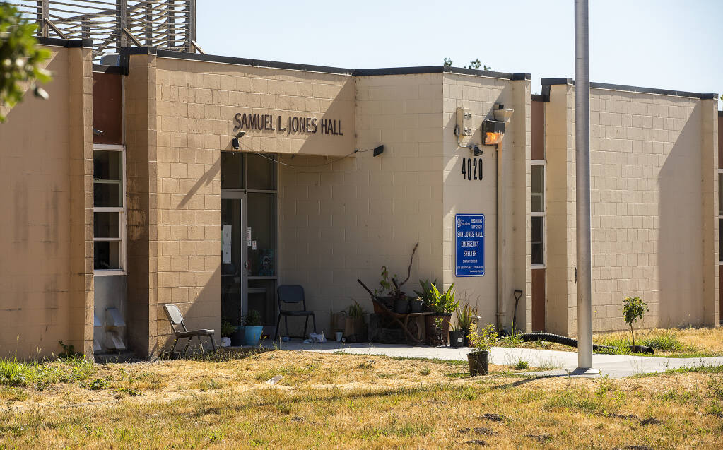 Forty-seven people have been quarantined in the annex/tent after being diagnosed with the delta variant of COVID-19  at the Sam Jones Hall for the homeless in Santa Rosa on Tuesday, July 6, 2021. (John Burgess / The Press Democrat)