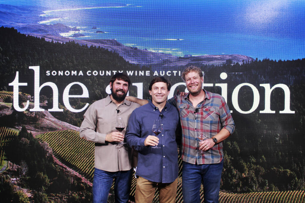 Honorary Chairs Clay Mauritson of Mauritson Wines, Jake Bilbro of Limerick Lane Cellars and Mark McWilliams of Arista Winery helped raise more than  $1.17 million for the 2020 Sonoma County Wine Auction. Of that, $726,000 will help bridge the educational digital divide the county is grappling with due to COVID-19. (Sonoma County Vintners Foundation)