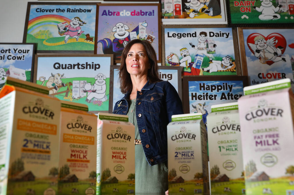 Kristel Corson is the chief revenue officer of Clover Sonoma, which has ramped up a large-scale effort at its dairy processing facility to reduce its carbon footprint. Part of that effort includes the use of fully renewable milk cartons. (Christopher Chung/ The Press Democrat)