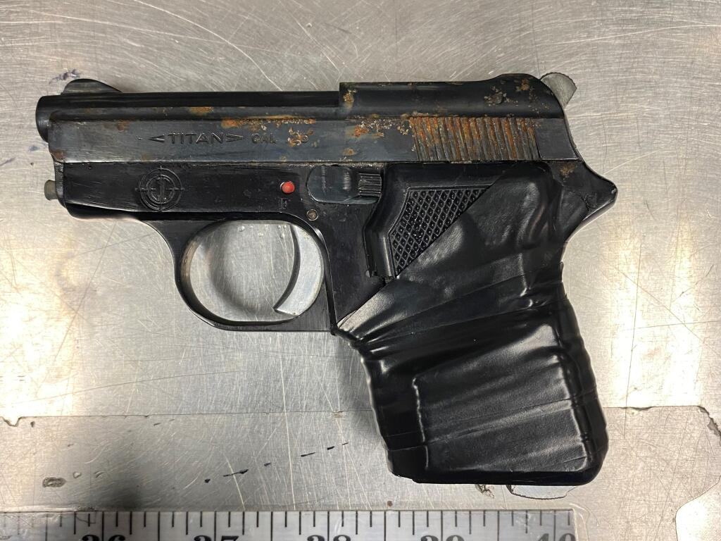 This image shows a gun recovered by Santa Rosa police Thursday, March 2, 2023. Police say a student brought it to Maria Carrillo High School the previous day and abandoned it during a chase. (Santa Rosa Police Department)