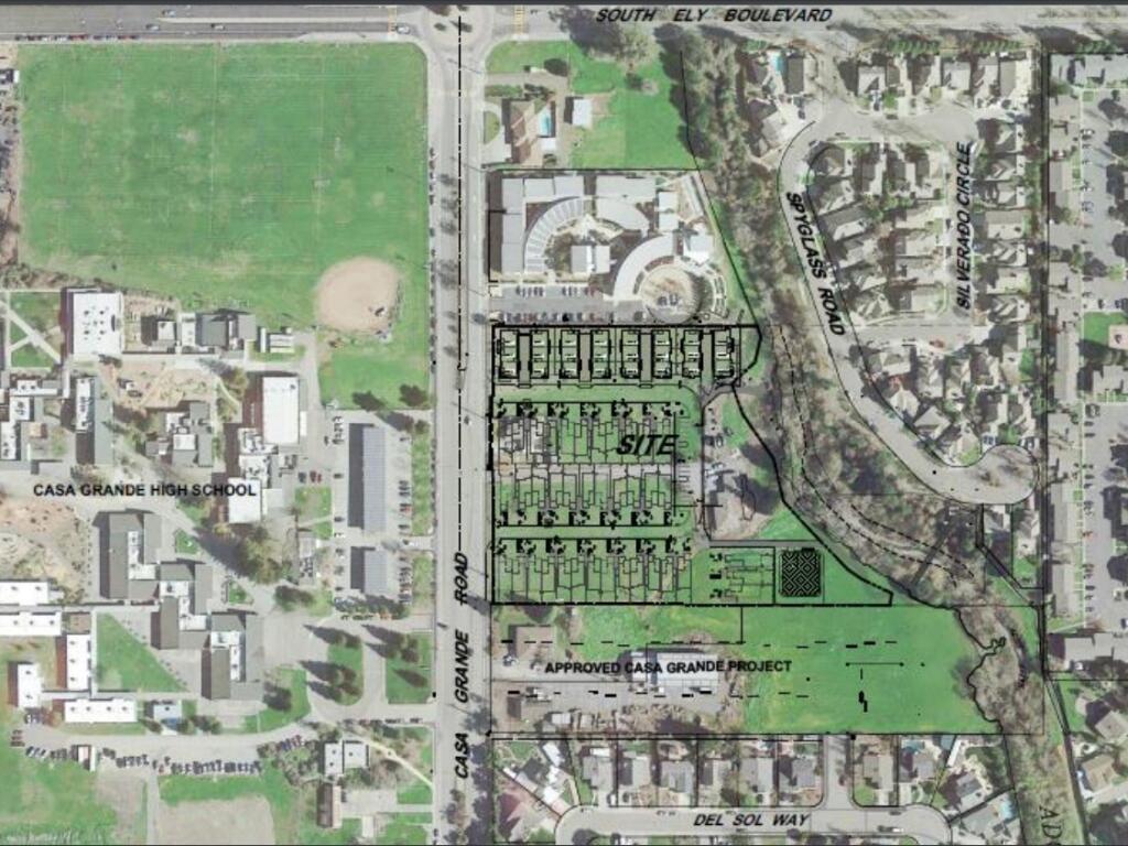 A map shows the location of the Creekwood housing development proposed for the 200 block of Casa Grande Road in Petaluma. (City of Petaluma)