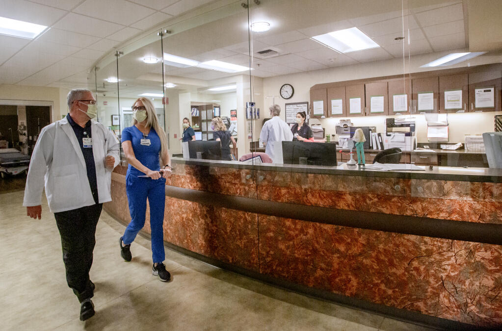 The nurses station in the ER at the Sonoma Valley Hospital on Thursday, Aug. 26, 2021. (Photo by Robbi Pengelly/Index-Tribune)
