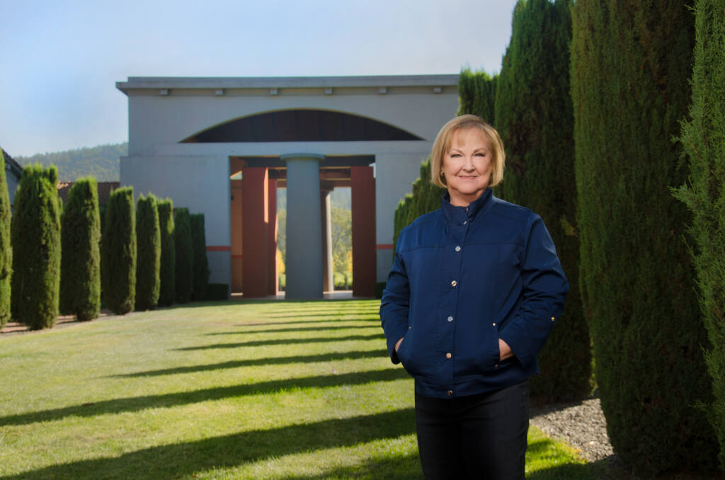 Terry Wheatley is president of Vintage Wine Estates, which owns Napa Valley’s Clos Pegase Winery, shown behind her. (Dan Mills photo)