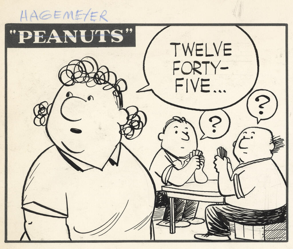 Comic strips by Charles Schulz from an unsold 1950s proposal, which will be on display at the Charles M. Schulz Museum in Santa Rosa, have questions swirling about whether they depicted adult versions of "Peanuts" characters. Museum officials say no. (Photo from Charles M. Schulz Museum & Research Center)