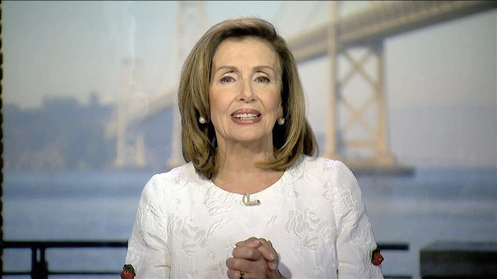 In this image from video, House Speaker Nancy Pelosi of Calif., speaks during the third night of the Democratic National Convention on Wednesday, Aug. 19, 2020. (Democratic National Convention via AP)