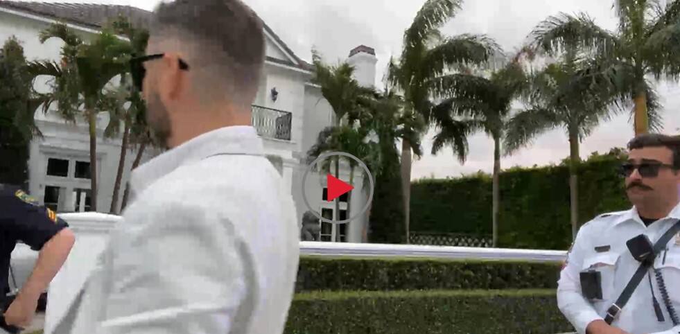 Jon Minadeo II (in white jacket), a neo-Nazi from Petaluma, is cited for littering after he and three other men were stopped while disseminating antisemitic flyers in Palm Beach, Florida, on Jan. 28, 2023. (photo from video on Minadeo’s website)
