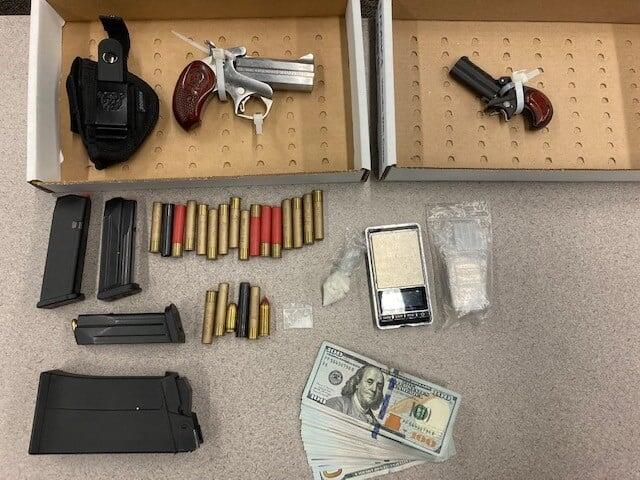 Sonoma County Sheriff’s detectives found suspected cocaine and marijuana, a scale, packaging material, firearms, ammunition and firearm magazines inside the home of a Santa Rosa man on probation, Wednesday, Sept. 22, 2021. (Sonoma County Sheriff’s Office)