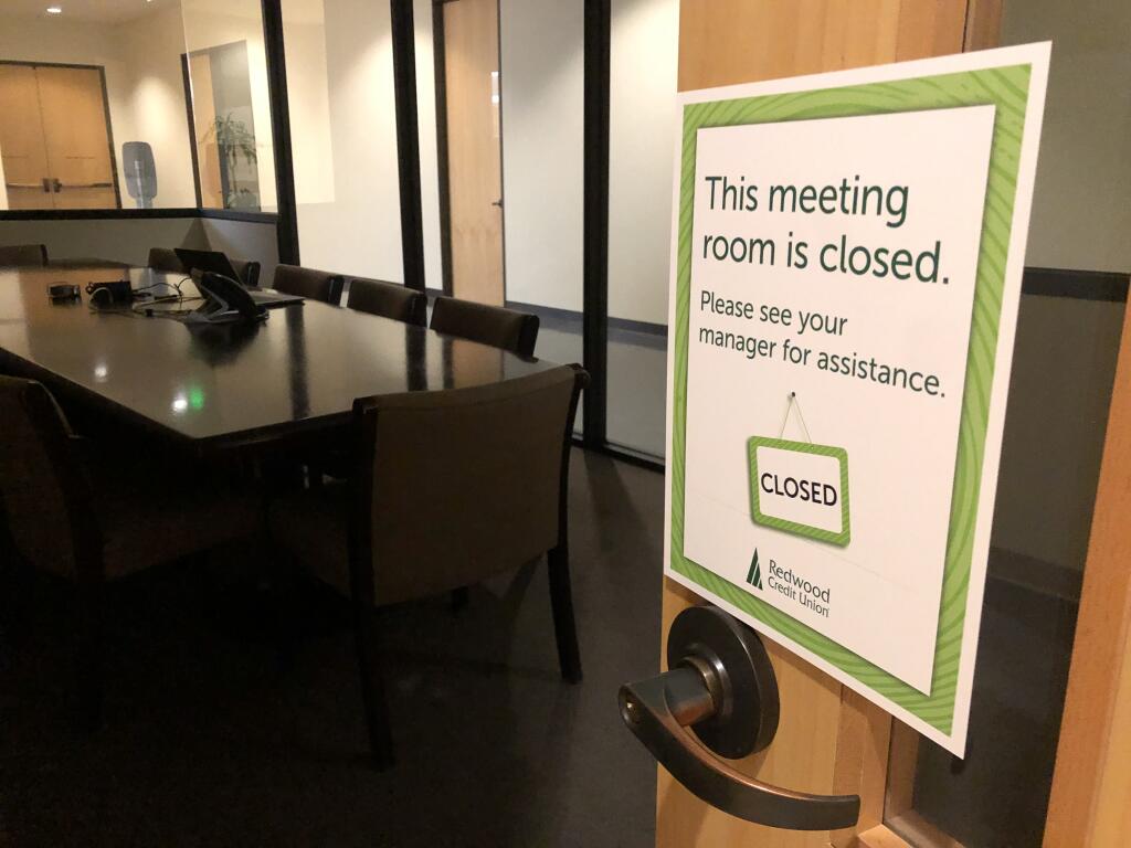 Meeting rooms have been closed at Redwood Credit Union’s Santa Rosa headquarters offices, seen here on Friday, June 19, 2020, since the shelter-at-home public health order in mid-March to slow the coronavirus pandemic. (courtesy photo)