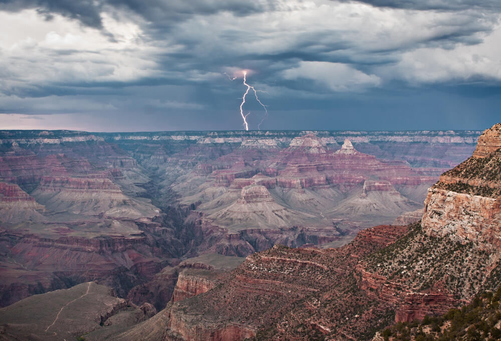 A view of the Grand Canyon during a lightning storm. (Sarah Fields Photography / Shutterstock)