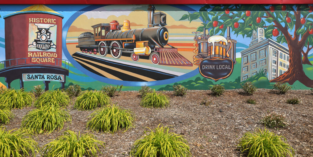 A mural featuring downtown Santa Rosa by artist Jerry Ragg at Security Public Storage in Santa Rosa. (Christopher Chung / The Press Democrat)