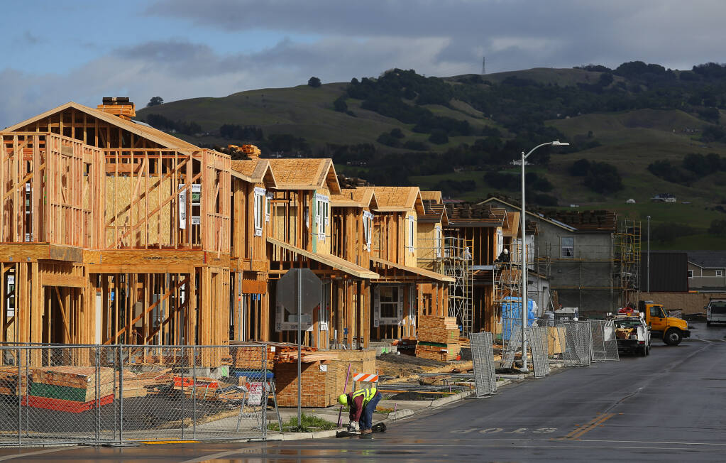 A row of homes under construction in the University District in Rohnert Park. (CHRISTOPHER CHUNG / The Press Democrat, 2018)