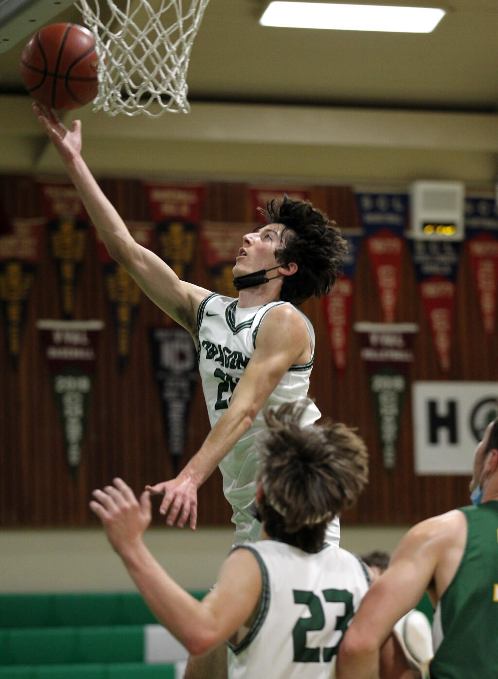 Sonoma Valley's Dom Girish (20) scores against Casa Grande in the first half of basketball at Sonoma Valley High School, in Sonoma, Calif., on Thursday, January 20, 2022. (Photo by Darryl Bush / For The Press Democrat)