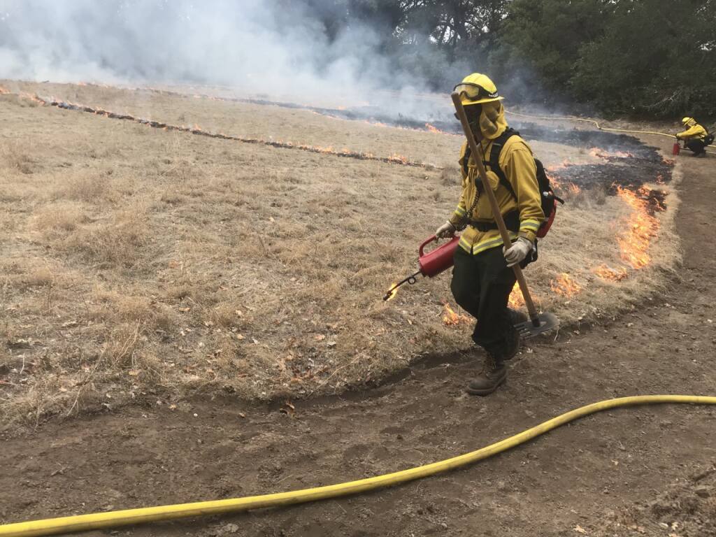 Firefighters during a ’successful’ prescribed burn at Jack London State Historic Park on Friday, Dec. 11, 2020.
