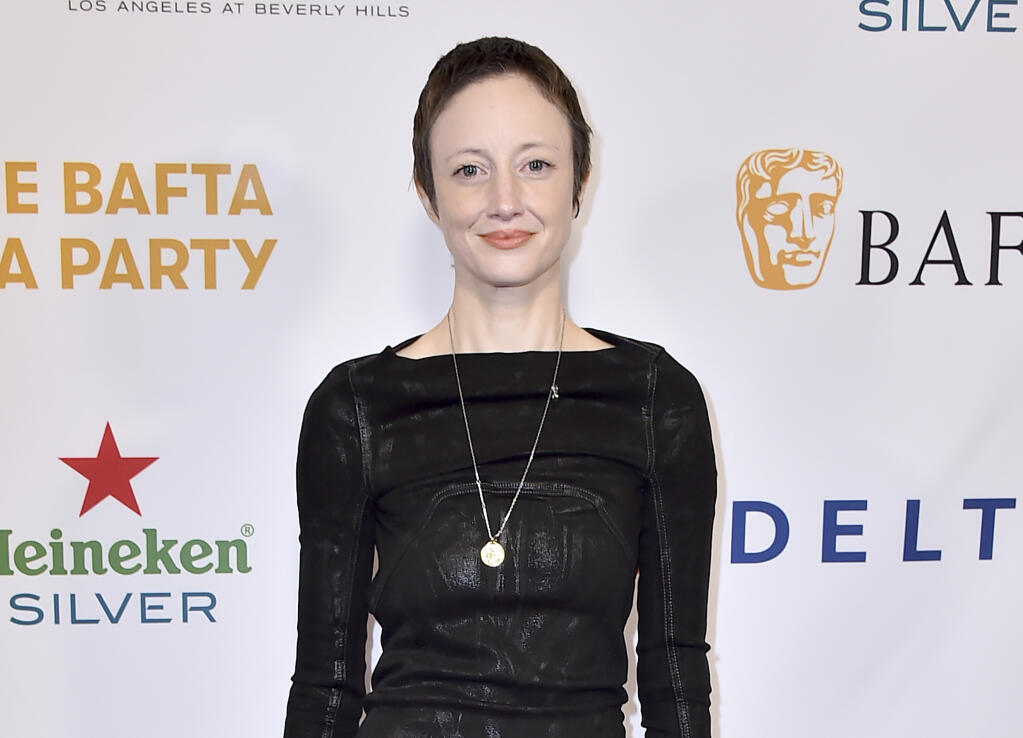 FILE - Andrea Riseborough arrives at the 2023 BAFTA Tea Party in Los Angeles on Jan. 14, 2023. Riseborough is nominated for an Oscar for best actress for her role in "To Leslie." (Photo by Jordan Strauss/Invision/AP, File)