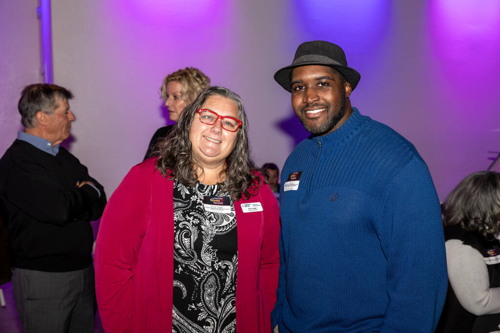 Erica Vogel, CEO of Community Matters, a North Bay Gives Awards nonprofit category winner, with Andrew Akufo at the North Bay Business Journal's awards event on Wednesday, Nov. 16, 2022, at Ellington Hall in Santa Rosa.  (Loren Hansen Photography)