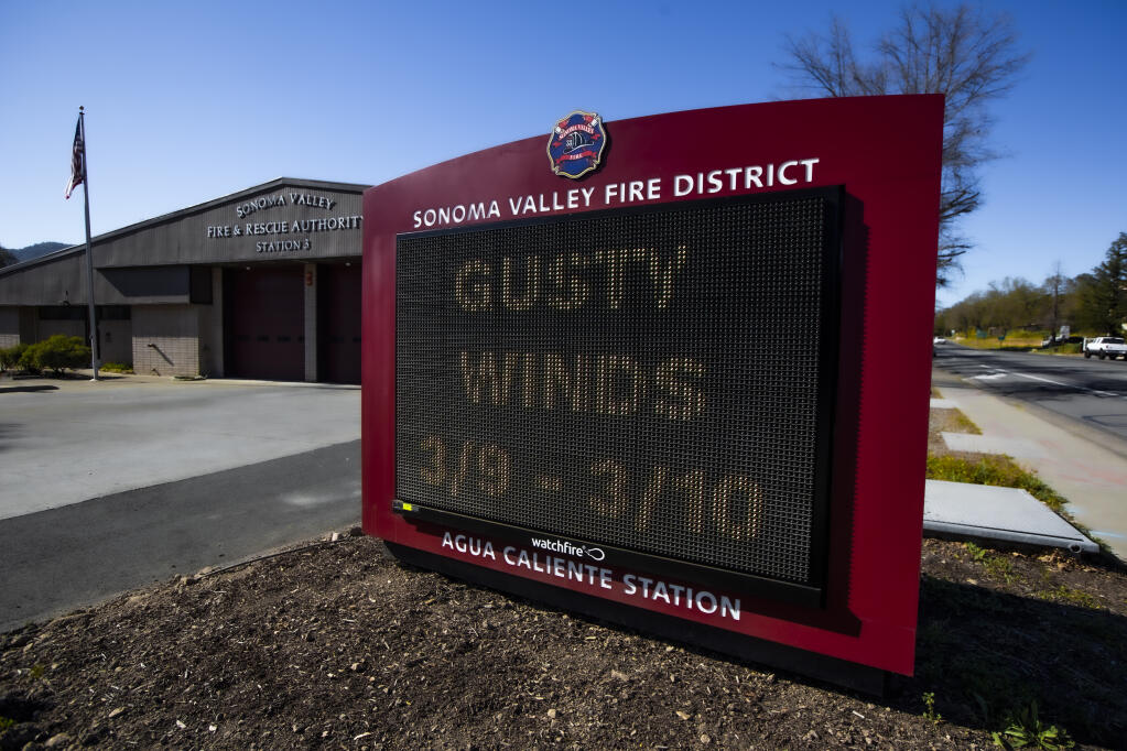 The new sign outside the Sonoma Valley fire station at the intersection of Highway 12 and Agua Caliente Road on Wednesday, March 9, 2022. (Robbi Pengelly/Index-Tribune)