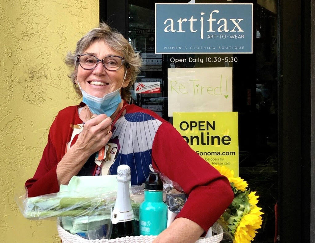 Kaeti Bailie on her last day at Artifax Art-to-Wear on the Plaza.