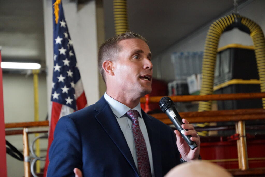 State Sen. Mike McGuire hosts a community meeting at the Petaluma Fire Department’s Station one on D Street in Petaluma, Thursday, April 13, 2023. (Jim Johnson / For the Argus-Courier file)