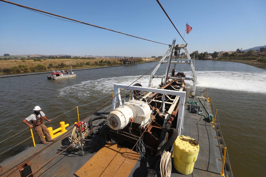 The Sandpiper cutter suction dredge is prepared to begin the dredging of the Petaluma River. (Christopher Chung / The Press Democrat)