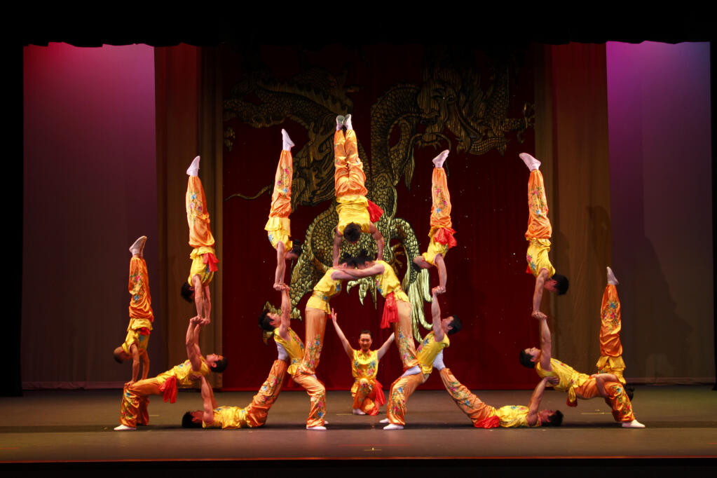 Internationally renowned Peking Acrobats tumble and flip at Luther Burbank Center for the Arts in Santa Rosa, Monday, Jan. 30. (Tom Meinhold)