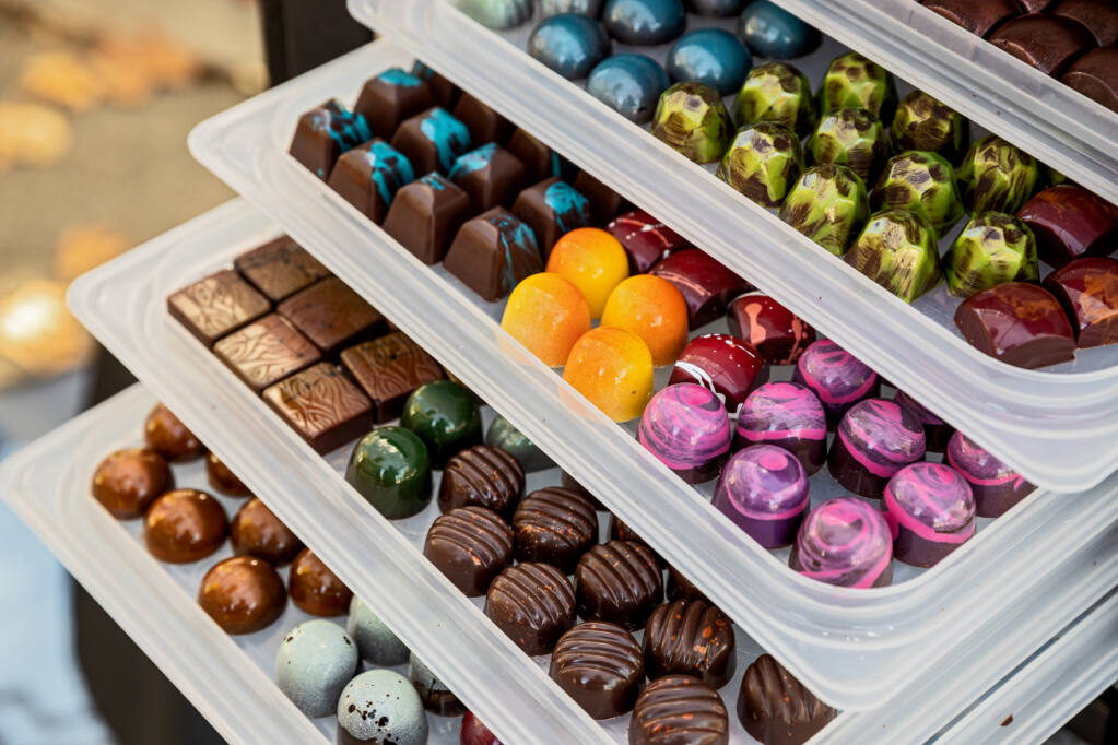 Robert and Tara Nieto have been selling their Fleur Sauvage Chocolates at farmers markets for the past three years. Now they have a retail store in Windsor where you can buy them Wednesday through Sunday. (Chris Hardy/For the Press Democrat)
