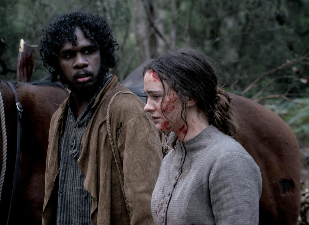 Aboriginal tracker Mangana (Baykali Ganambarr) and Irish servant Clare Carroll (Aisling Franciosi) on the trail of a sadistic English lieutenant in ’The Nightingale.’