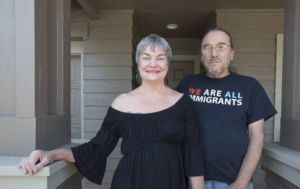 Jewel Mathieson, shown here with husband Ken Brown at their home in Sonoma, was known as a poet, dancer and, later in life, a powerful cannabis advocate. She died last week at age 62.