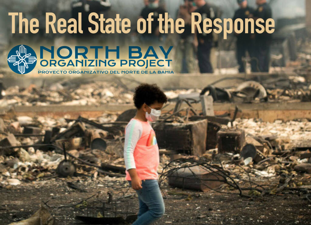 The report, presents the experiences of many undocumented, non-English speaking, and renting members of the community and how the County’s response to the disasters left them out.  (Real State of Response brochure)