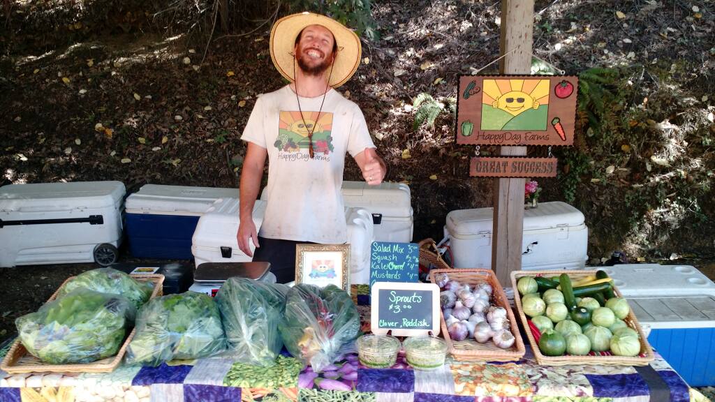 Happy Day Farms Bell Springs grower Casey O’Neill displays his cannabis and other produce at farmers’ markets. (courtesy of Amber O’Neill)