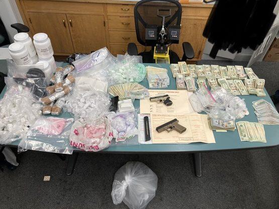 Drugs seized in a June 3 raid in Oakland on display in San Francisco on Tuesday, June 9, 2021. (San Francisco Police Department)