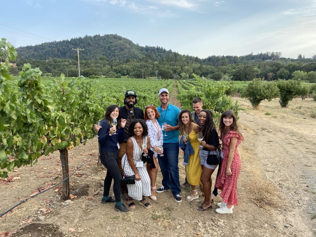 Lindsay Perry, third from left, and Veronica Hebbard, fourth from right, stand with other finalists for the “A Really Goode Job” internship competition by Murphy-Goode winery. (courtesy of Murphy-Goode)
