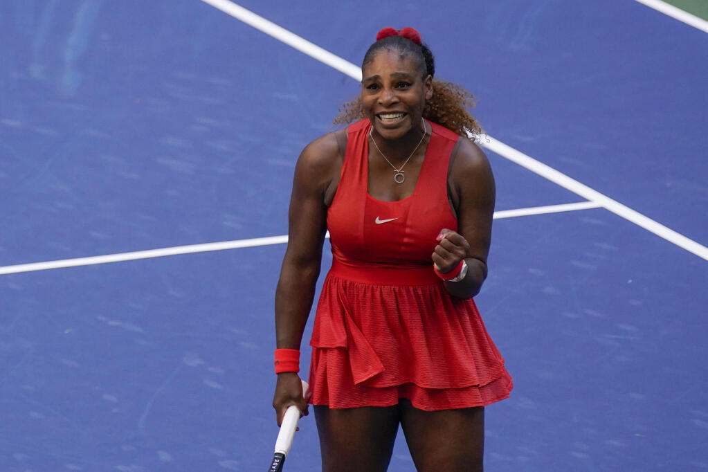 Serena Williams reacts after defeating Sloane Stephens during the third round of the US Open, Saturday, Sept. 5, 2020, in New York. (Seth Wenig / ASSOCIATED PRESS)